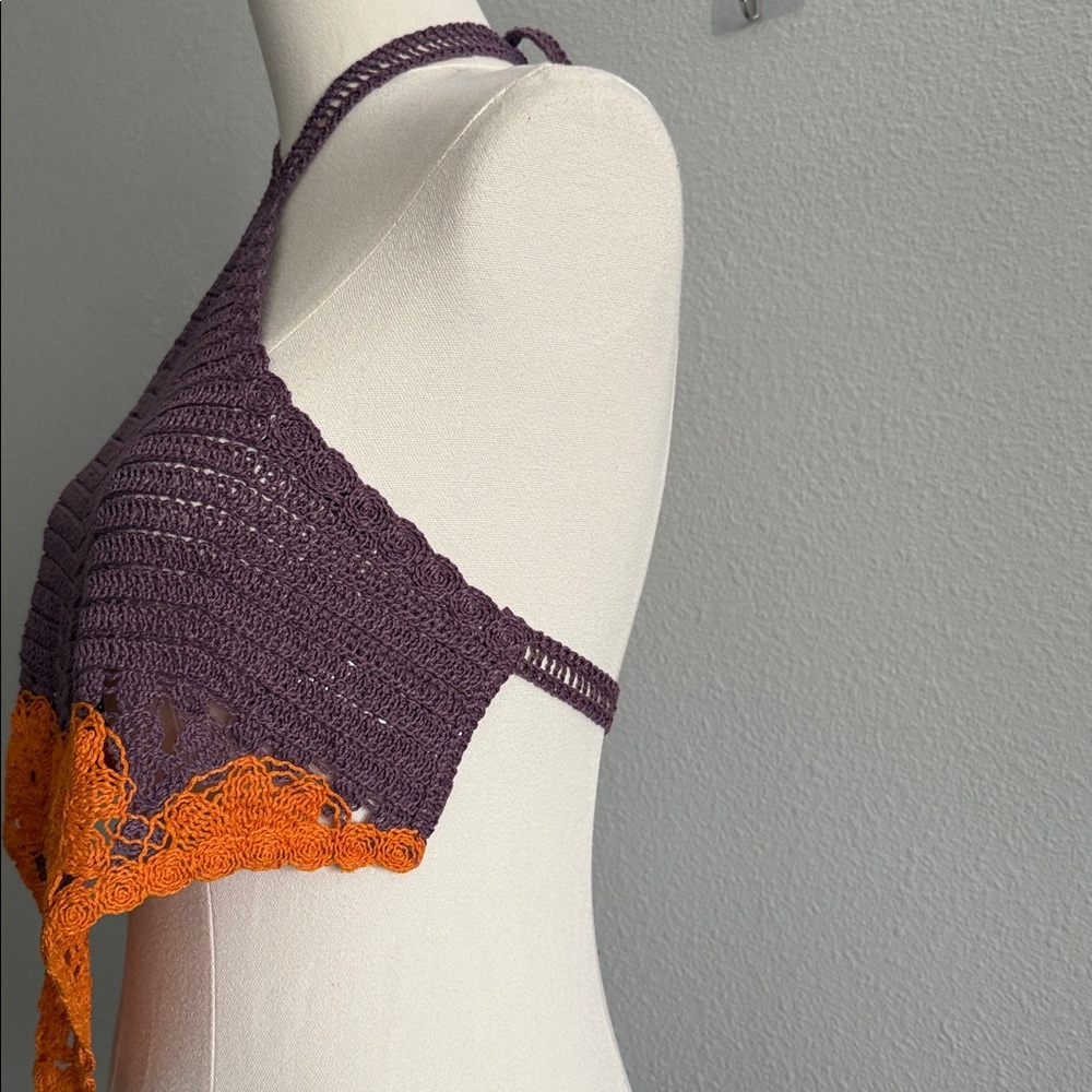 Zara Crochet Halter Top Purple Orange Floral Boho Festival Size S - Picture 5 of 8